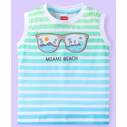 Babyhug Single Jersey Knit Sleeveless T-Shirt & Shorts Set with Beach Theme Print & Stripes - Light Blue