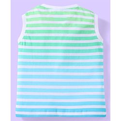 Babyhug Single Jersey Knit Sleeveless T-Shirt & Shorts Set with Beach Theme Print & Stripes - Light Blue