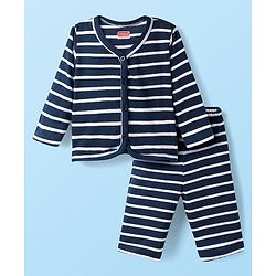 Babyhug Single Jersey Knit Full Sleeves Co-ords T-Shirt & Lounge Pant Set With Stripes - Navy Blue
