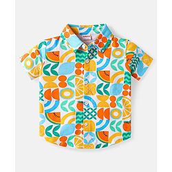 Babyhug Single Jersey Knit Half Sleeves Shirt & Shorts Set With Fruit Print - White