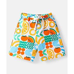 Babyhug Single Jersey Knit Half Sleeves Shirt & Shorts Set With Fruit Print - White