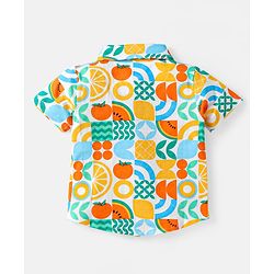 Babyhug Single Jersey Knit Half Sleeves Shirt & Shorts Set With Fruit Print - White