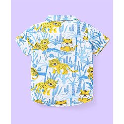 Babyhug Single Jersey Knit Half Sleeves Shirt & Shorts Set with Jungle Theme Print - Light Blue & Yellow