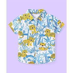 Babyhug Single Jersey Knit Half Sleeves Shirt & Shorts Set with Jungle Theme Print - Light Blue & Yellow