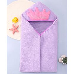 Babyhug Cotton Knit Hooded Wrapper With Princess Print L 73 x B 73 cm - Lilac