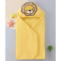 Babyhug Terry Woven Hooded Wrapper with Lion Embroidery  L 76.2 x B 76.2 cm - Yellow