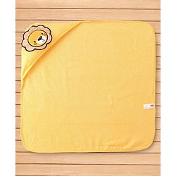 Babyhug Terry Woven Hooded Wrapper with Lion Embroidery  L 76.2 x B 76.2 cm - Yellow