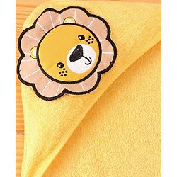 Babyhug Terry Woven Hooded Wrapper with Lion Embroidery  L 76.2 x B 76.2 cm - Yellow