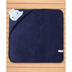 Babyhug Terry Woven Hooded Wrapper with Dolphin Embroidery  L 76.2 x B 76.2 cm - Navy Blue