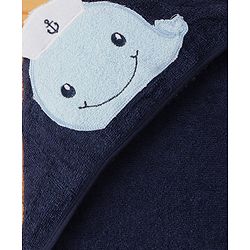 Babyhug Terry Woven Hooded Wrapper with Dolphin Embroidery  L 76.2 x B 76.2 cm - Navy Blue