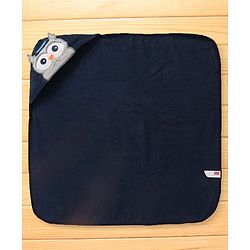 Babyhug Terry Woven Hooded Wrapper with Owl Embroidery  L 76.2 x B 76.2 cm - Navy Blue