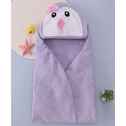 Babyhug Terry Woven Hooded Wrapper with Owl Embroidery & Bow Applique L 76.2 x B 76.2 cm - Lilac