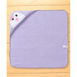 Babyhug Terry Woven Hooded Wrapper with Owl Embroidery & Bow Applique L 76.2 x B 76.2 cm - Lilac