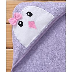 Babyhug Terry Woven Hooded Wrapper with Owl Embroidery & Bow Applique L 76.2 x B 76.2 cm - Lilac
