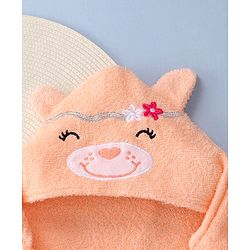 Babyhug Cotton Knit Hooded Wrapper With Animal Embroidery & Ear Applique L 76 x B 76 cm - Peach