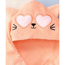 Babyhug Cotton Knit Hooded Wrapper With Cat Embroidery & Ear Applique L 76 x B 76 cm - Peach