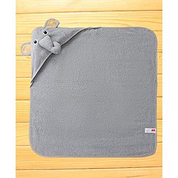Babyhug Terry Woven Hooded Towel with Elephant Applique L 76.2 x B 76.2 cm - Grey