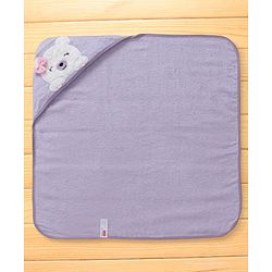 Babyhug Terry Woven Hooded Wrapper with Bear Embroidery & Bow Applique L 76.2 x B 76.2 cm - Lilac