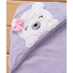 Babyhug Terry Woven Hooded Wrapper with Bear Embroidery & Bow Applique L 76.2 x B 76.2 cm - Lilac