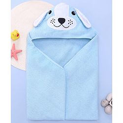 Babyhug Terry Woven Hooded Towel with Bunny Applique L 76.2 x B 76.2 cm - Light Blue