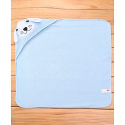 Babyhug Terry Woven Hooded Towel with Bunny Applique L 76.2 x B 76.2 cm - Light Blue