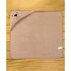 Babyhug Cotton Knit Hooded Wrapper With Bear Face Print & Ear Applique L 76.2 x B 76.2 cm - Brown