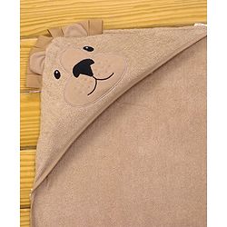 Babyhug Cotton Knit Hooded Wrapper With Bear Face Print & Ear Applique L 76.2 x B 76.2 cm - Brown