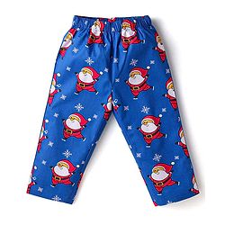 Babyhug Cotton Woven Full Sleeves Front Open Night Suit with Santa Print - Blue