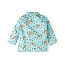 Babyhug Cotton Woven Full Sleeves Night Suit With Teddy Bear & Floral Print - Light Blue