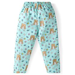 Babyhug Cotton Woven Full Sleeves Night Suit With Teddy Bear & Floral Print - Light Blue