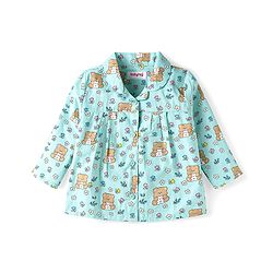 Babyhug Cotton Woven Full Sleeves Night Suit With Teddy Bear & Floral Print - Light Blue