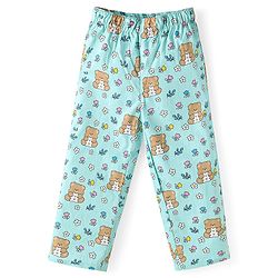 Babyhug Cotton Woven Full Sleeves Night Suit With Teddy Bear & Floral Print - Light Blue