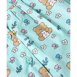 Babyhug Cotton Woven Full Sleeves Night Suit With Teddy Bear & Floral Print - Light Blue