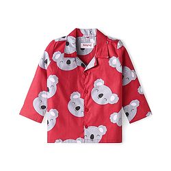 Babyhug Cotton Knit Full Sleeves Night Suit with Bear Print - Red