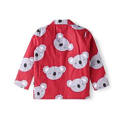 Babyhug Cotton Knit Full Sleeves Night Suit with Bear Print - Red