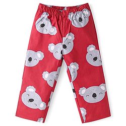 Babyhug Cotton Knit Full Sleeves Night Suit with Bear Print - Red