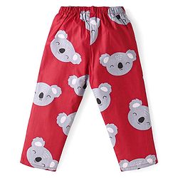 Babyhug Cotton Knit Full Sleeves Night Suit with Bear Print - Red