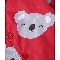Babyhug Cotton Knit Full Sleeves Night Suit with Bear Print - Red