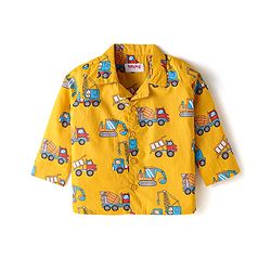 Babyhug Cotton Woven Full Sleeves Night Suit with Vehicle Print - Yellow