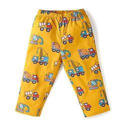 Babyhug Cotton Woven Full Sleeves Night Suit with Vehicle Print - Yellow