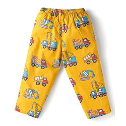 Babyhug Cotton Woven Full Sleeves Night Suit with Vehicle Print - Yellow