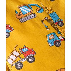 Babyhug Cotton Woven Full Sleeves Night Suit with Vehicle Print - Yellow