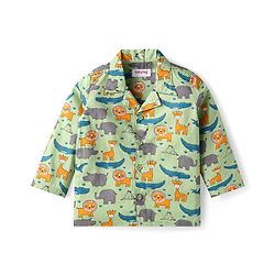 Babyhug Cotton Woven Full Sleeves Night Suit With Dino Print - Green