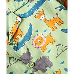 Babyhug Cotton Woven Full Sleeves Night Suit With Dino Print - Green