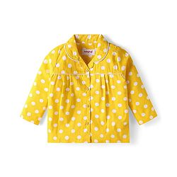 Babyhug Cotton Woven Full Sleeves Night Suit With Polka Dot Print - Yellow