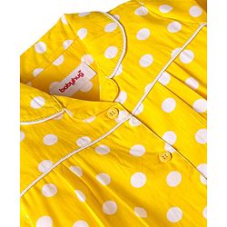Babyhug Cotton Woven Full Sleeves Night Suit With Polka Dot Print - Yellow