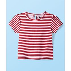 Babyhug Disney  Single Jersey Knit Half Sleeves Frock & T-Shirt With Minnie Mouse Graphics And Tape Detailing - Red & Black
