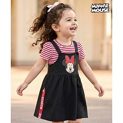 Babyhug Disney  Single Jersey Knit Half Sleeves Frock & T-Shirt With Minnie Mouse Graphics And Tape Detailing - Red & Black
