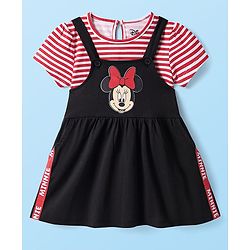 Babyhug Disney  Single Jersey Knit Half Sleeves Frock & T-Shirt With Minnie Mouse Graphics And Tape Detailing - Red & Black