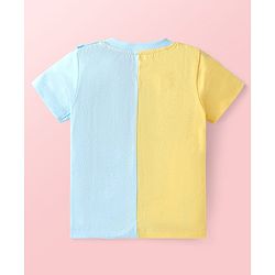 Babyhug Single Jersey Knit Half Sleeves T-Shirt & Shorts Set With Cut & Sew Design & Text Print - Light Blue & Yellow